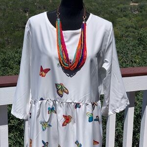 Butterfly Print White Flowy Maxi Dress‎